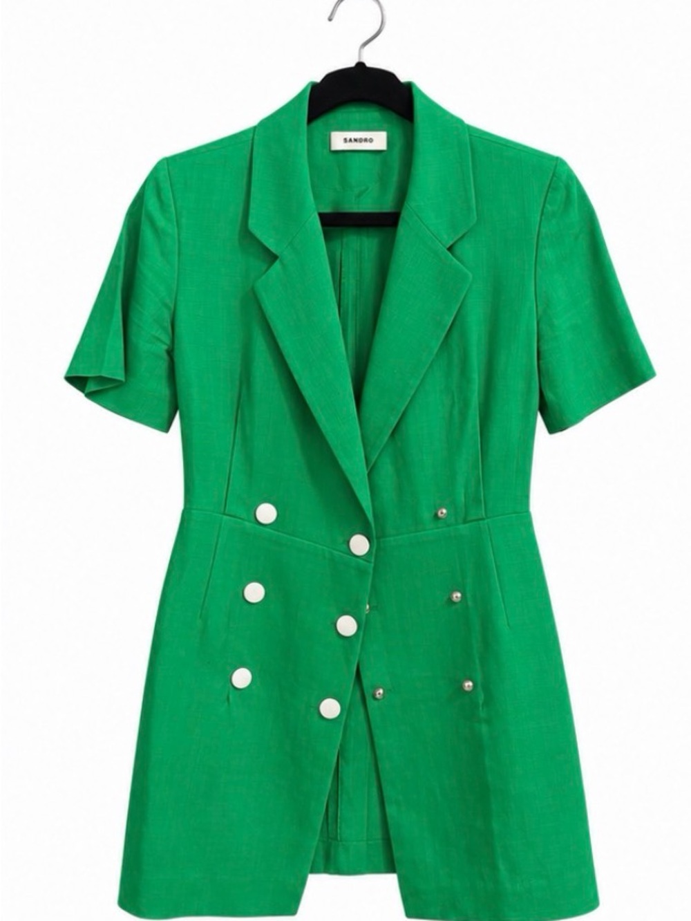 Sandro Emerald Green Short-Sleeve Double-Breasted Blazer